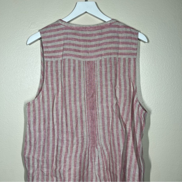 Faherty Womens Isha Linen Pink Tan Stripe Sleeveless Dress Coastal Resort XL - Picture 10 of 11